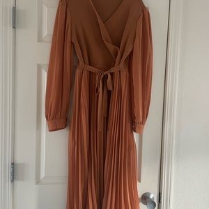 Chic Wish Knit Spliced Self-Tie Pleated Wrap Midi Dress